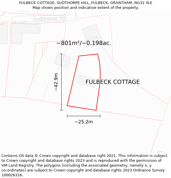 FULBECK COTTAGE, SUDTHORPE HILL, FULBECK, GRANTHAM, NG32 3LE: Plot and title map