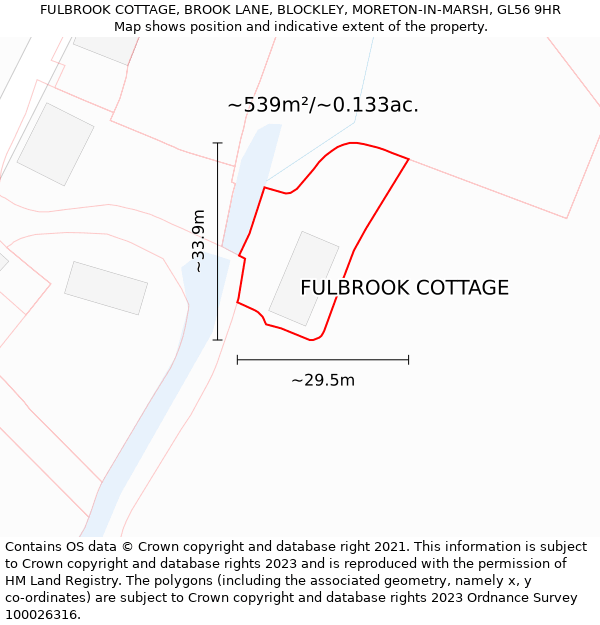 FULBROOK COTTAGE, BROOK LANE, BLOCKLEY, MORETON-IN-MARSH, GL56 9HR: Plot and title map