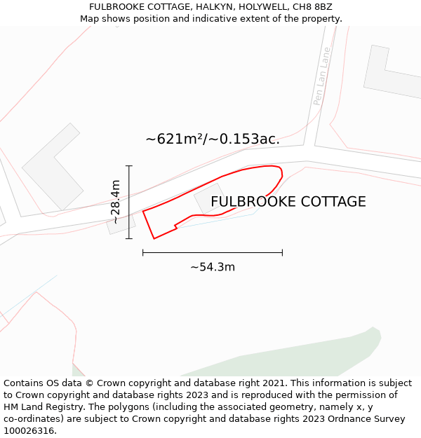 FULBROOKE COTTAGE, HALKYN, HOLYWELL, CH8 8BZ: Plot and title map