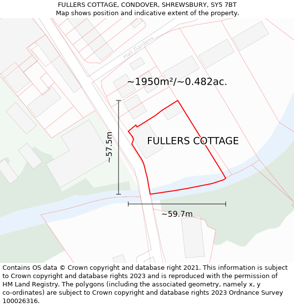 FULLERS COTTAGE, CONDOVER, SHREWSBURY, SY5 7BT: Plot and title map