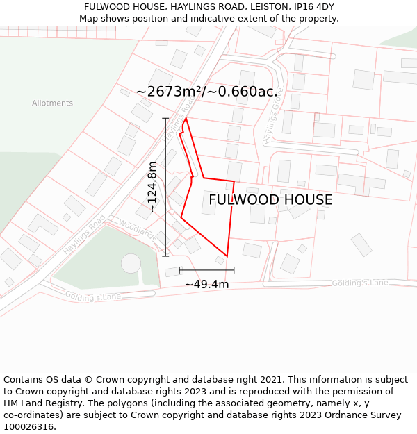 FULWOOD HOUSE, HAYLINGS ROAD, LEISTON, IP16 4DY: Plot and title map