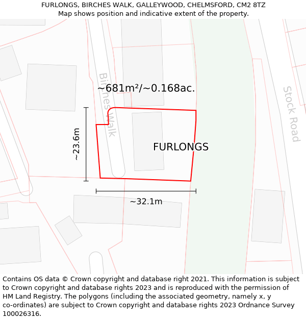 FURLONGS, BIRCHES WALK, GALLEYWOOD, CHELMSFORD, CM2 8TZ: Plot and title map