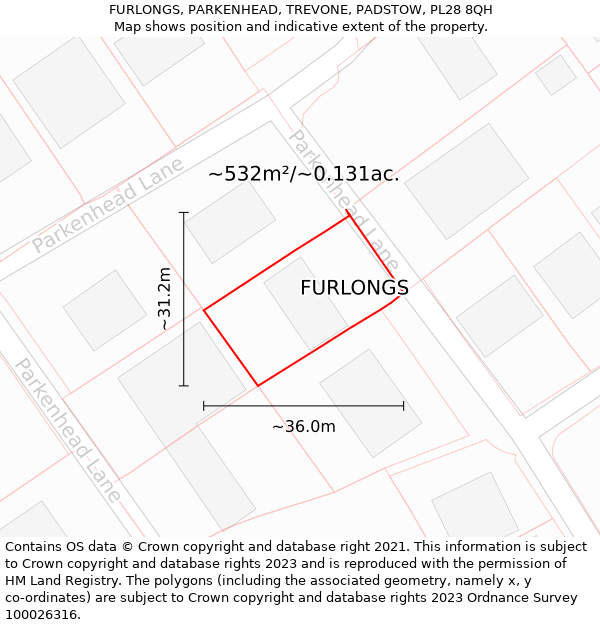 FURLONGS, PARKENHEAD, TREVONE, PADSTOW, PL28 8QH: Plot and title map