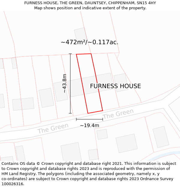 FURNESS HOUSE, THE GREEN, DAUNTSEY, CHIPPENHAM, SN15 4HY: Plot and title map