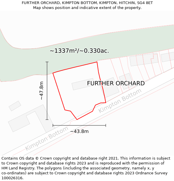 FURTHER ORCHARD, KIMPTON BOTTOM, KIMPTON, HITCHIN, SG4 8ET: Plot and title map