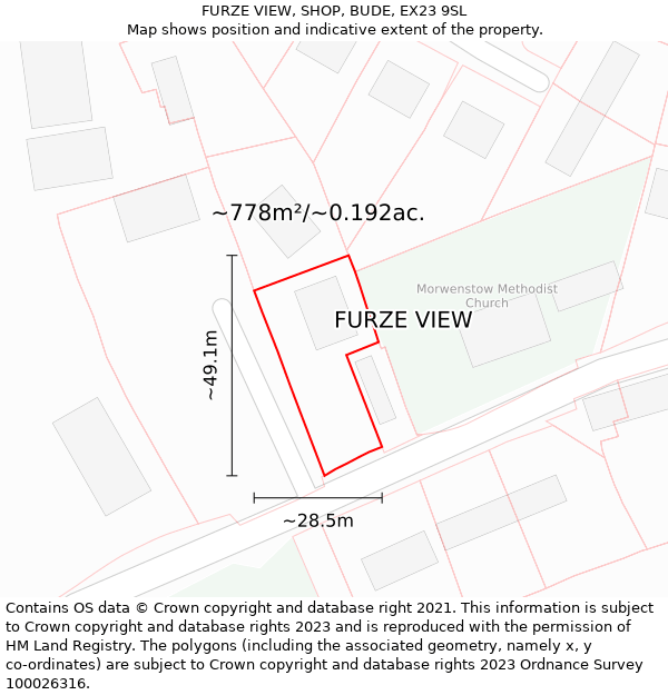 FURZE VIEW, SHOP, BUDE, EX23 9SL: Plot and title map