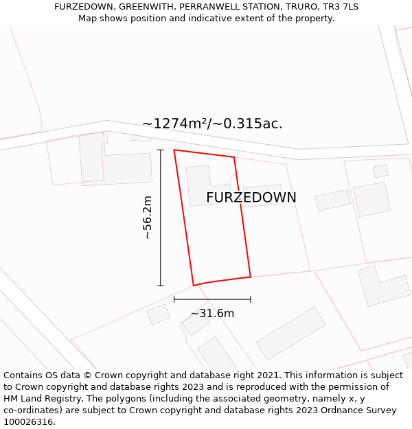 FURZEDOWN, GREENWITH, PERRANWELL STATION, TRURO, TR3 7LS: Plot and title map