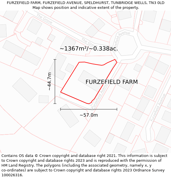FURZEFIELD FARM, FURZEFIELD AVENUE, SPELDHURST, TUNBRIDGE WELLS, TN3 0LD: Plot and title map