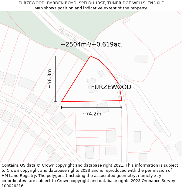 FURZEWOOD, BARDEN ROAD, SPELDHURST, TUNBRIDGE WELLS, TN3 0LE: Plot and title map
