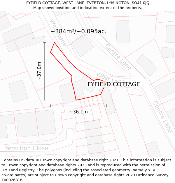 FYFIELD COTTAGE, WEST LANE, EVERTON, LYMINGTON, SO41 0JQ: Plot and title map