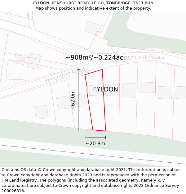 FYLDON, PENSHURST ROAD, LEIGH, TONBRIDGE, TN11 8HN: Plot and title map