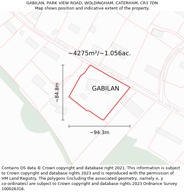 GABILAN, PARK VIEW ROAD, WOLDINGHAM, CATERHAM, CR3 7DN: Plot and title map