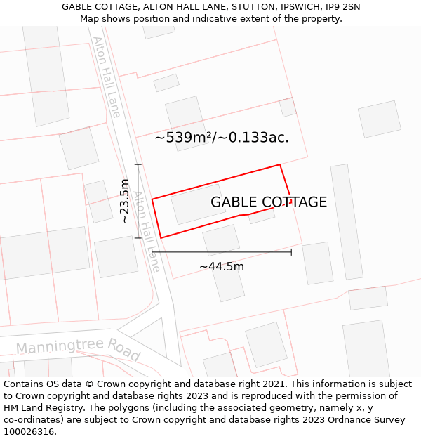 GABLE COTTAGE, ALTON HALL LANE, STUTTON, IPSWICH, IP9 2SN: Plot and title map