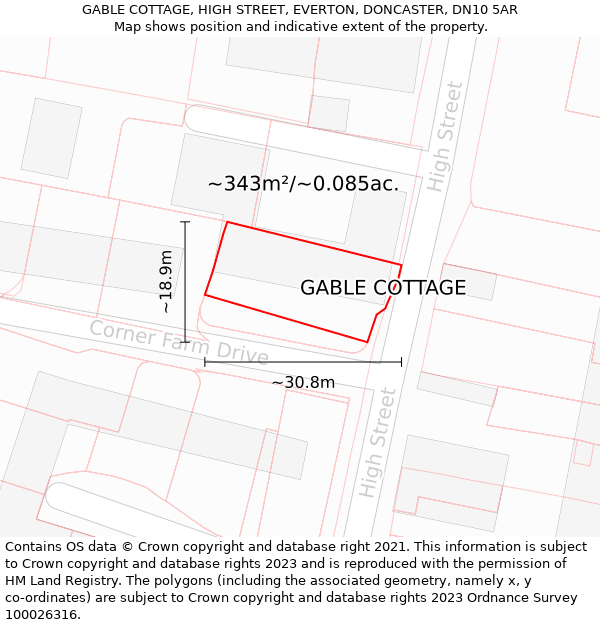 GABLE COTTAGE, HIGH STREET, EVERTON, DONCASTER, DN10 5AR: Plot and title map