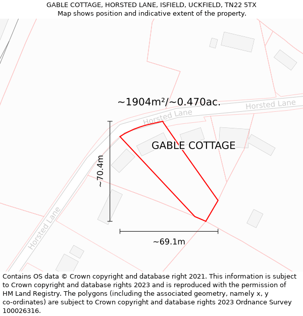 GABLE COTTAGE, HORSTED LANE, ISFIELD, UCKFIELD, TN22 5TX: Plot and title map