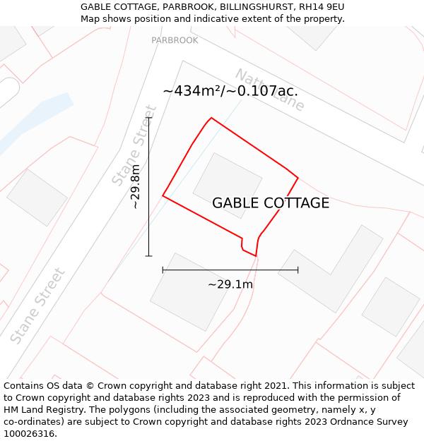 GABLE COTTAGE, PARBROOK, BILLINGSHURST, RH14 9EU: Plot and title map