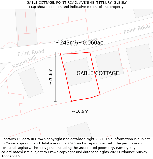 GABLE COTTAGE, POINT ROAD, AVENING, TETBURY, GL8 8LY: Plot and title map