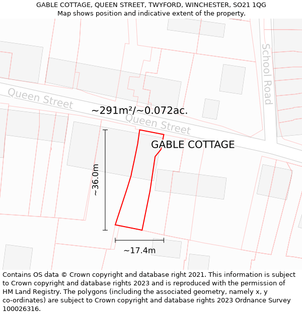 GABLE COTTAGE, QUEEN STREET, TWYFORD, WINCHESTER, SO21 1QG: Plot and title map