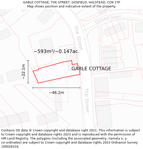 GABLE COTTAGE, THE STREET, GOSFIELD, HALSTEAD, CO9 1TP: Plot and title map