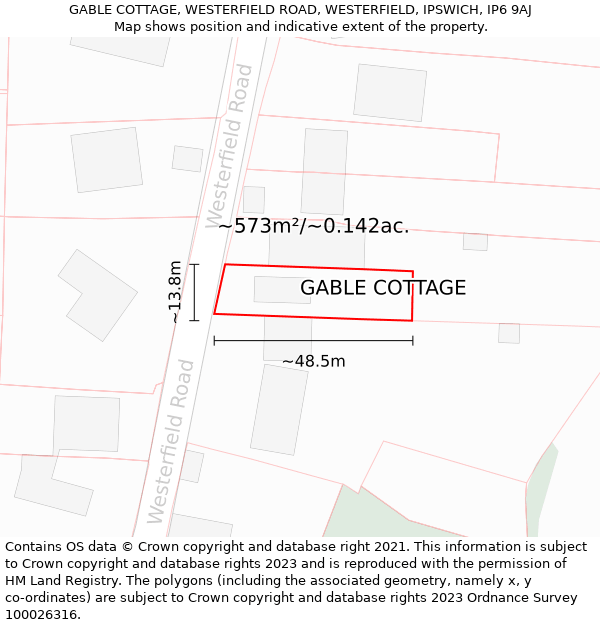 GABLE COTTAGE, WESTERFIELD ROAD, WESTERFIELD, IPSWICH, IP6 9AJ: Plot and title map