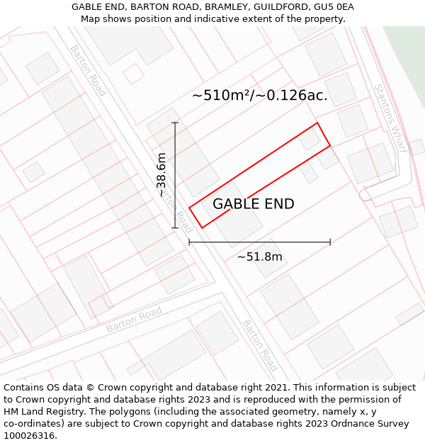 GABLE END, BARTON ROAD, BRAMLEY, GUILDFORD, GU5 0EA: Plot and title map