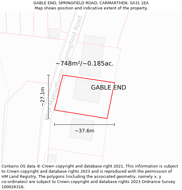 GABLE END, SPRINGFIELD ROAD, CARMARTHEN, SA31 1EA: Plot and title map