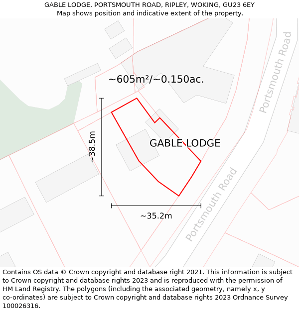 GABLE LODGE, PORTSMOUTH ROAD, RIPLEY, WOKING, GU23 6EY: Plot and title map