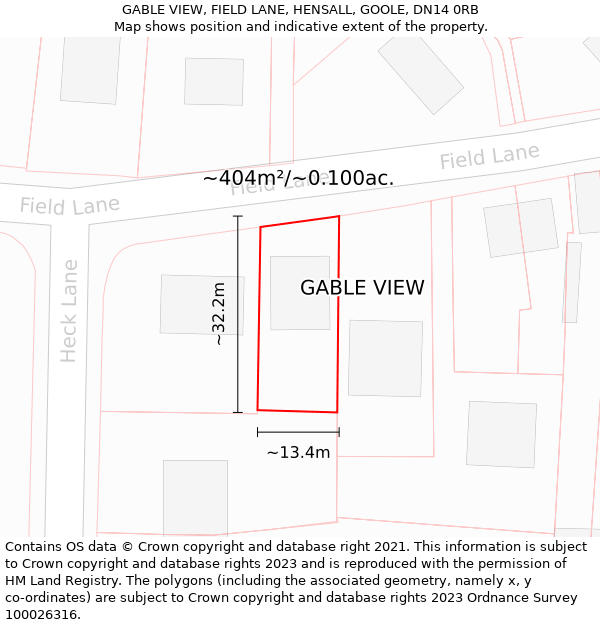 GABLE VIEW, FIELD LANE, HENSALL, GOOLE, DN14 0RB: Plot and title map