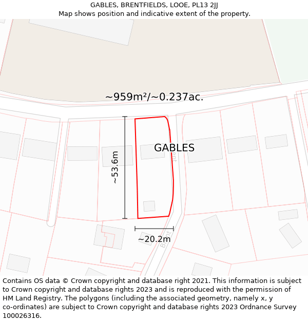 GABLES, BRENTFIELDS, LOOE, PL13 2JJ: Plot and title map