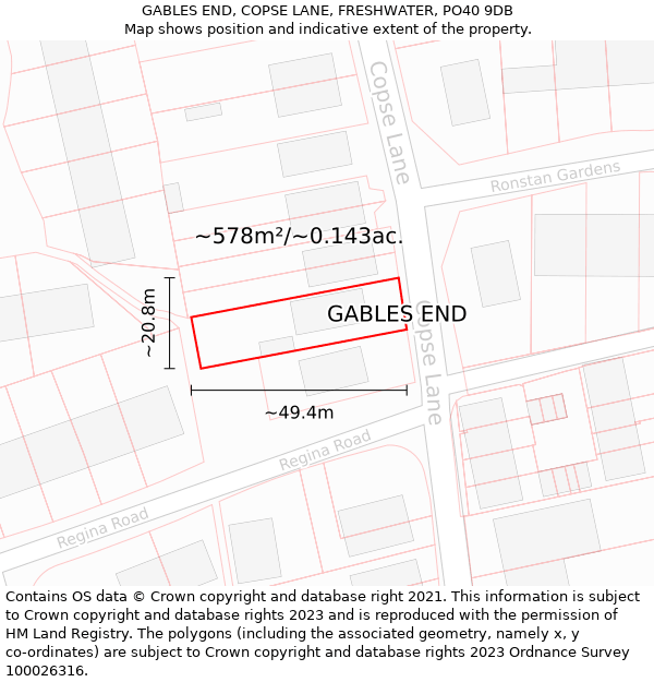 GABLES END, COPSE LANE, FRESHWATER, PO40 9DB: Plot and title map