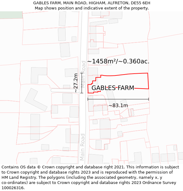 GABLES FARM, MAIN ROAD, HIGHAM, ALFRETON, DE55 6EH: Plot and title map