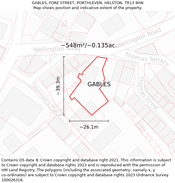 GABLES, FORE STREET, PORTHLEVEN, HELSTON, TR13 9HN: Plot and title map