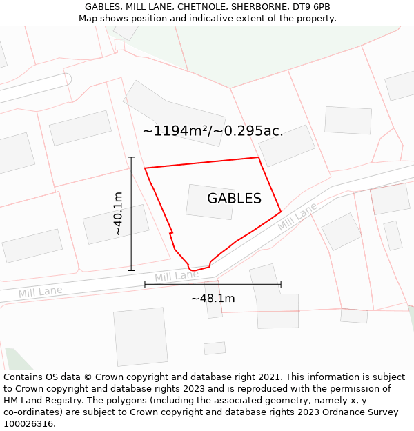 GABLES, MILL LANE, CHETNOLE, SHERBORNE, DT9 6PB: Plot and title map