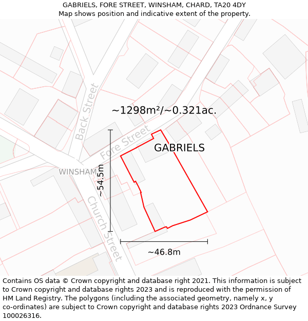 GABRIELS, FORE STREET, WINSHAM, CHARD, TA20 4DY: Plot and title map