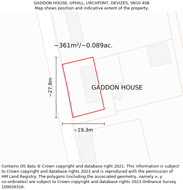 GADDON HOUSE, UPHILL, URCHFONT, DEVIZES, SN10 4SB: Plot and title map