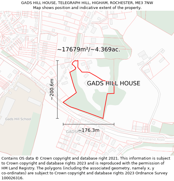 GADS HILL HOUSE, TELEGRAPH HILL, HIGHAM, ROCHESTER, ME3 7NW: Plot and title map