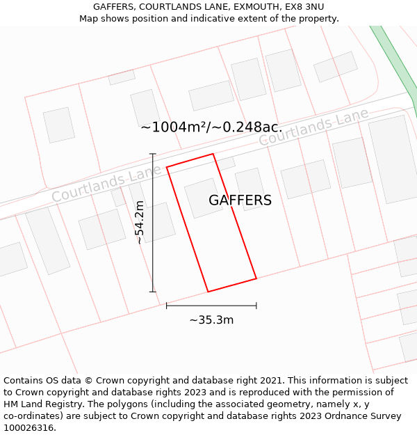 GAFFERS, COURTLANDS LANE, EXMOUTH, EX8 3NU: Plot and title map