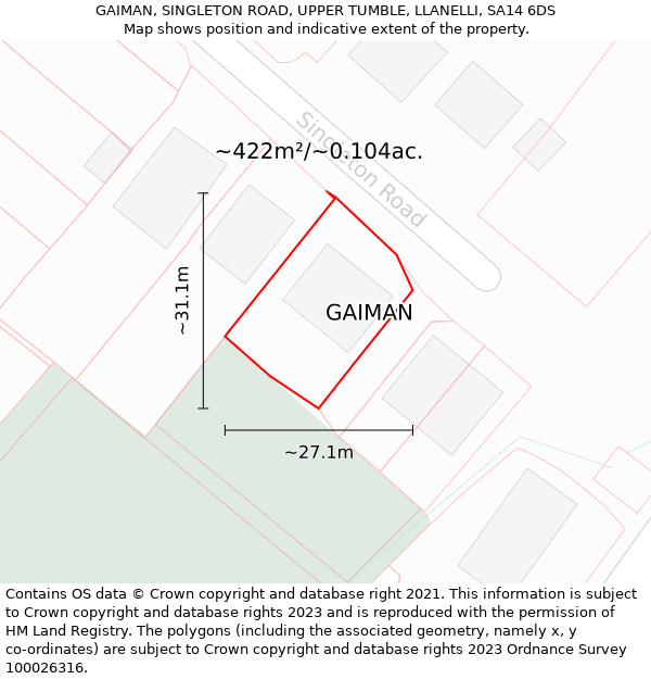 GAIMAN, SINGLETON ROAD, UPPER TUMBLE, LLANELLI, SA14 6DS: Plot and title map