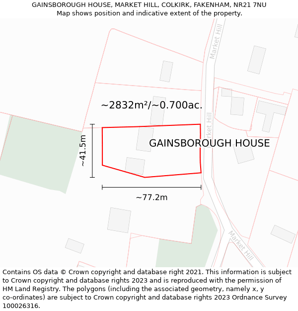 GAINSBOROUGH HOUSE, MARKET HILL, COLKIRK, FAKENHAM, NR21 7NU: Plot and title map