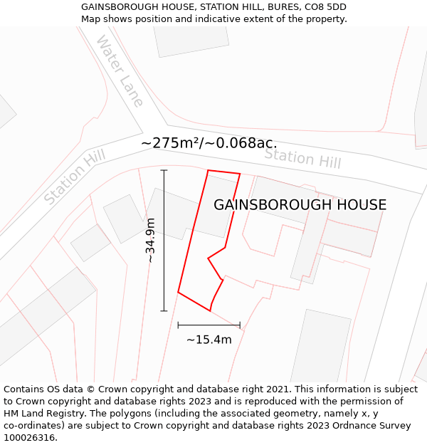 GAINSBOROUGH HOUSE, STATION HILL, BURES, CO8 5DD: Plot and title map