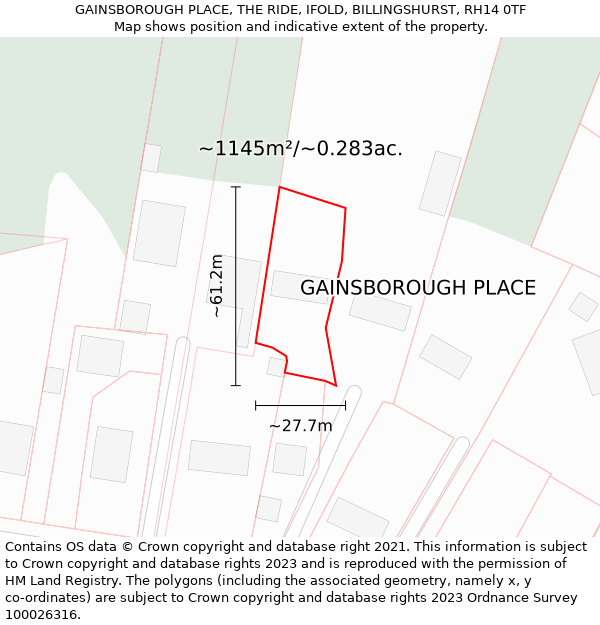 GAINSBOROUGH PLACE, THE RIDE, IFOLD, BILLINGSHURST, RH14 0TF: Plot and title map