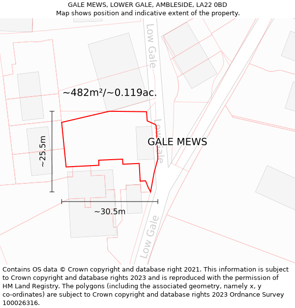 GALE MEWS, LOWER GALE, AMBLESIDE, LA22 0BD: Plot and title map