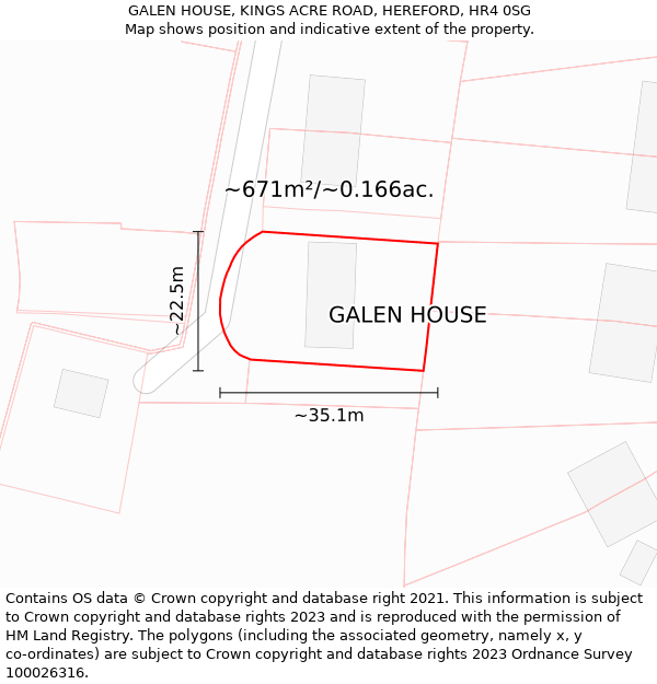 GALEN HOUSE, KINGS ACRE ROAD, HEREFORD, HR4 0SG: Plot and title map