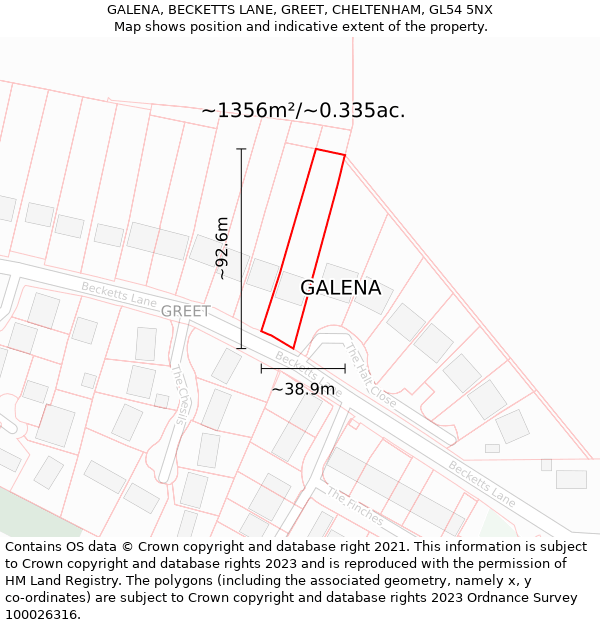 GALENA, BECKETTS LANE, GREET, CHELTENHAM, GL54 5NX: Plot and title map