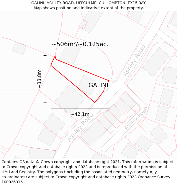 GALINI, ASHLEY ROAD, UFFCULME, CULLOMPTON, EX15 3AY: Plot and title map