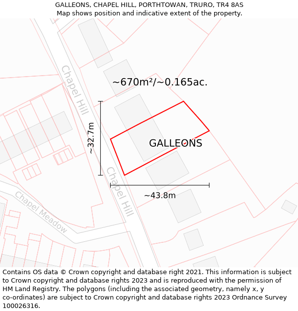 GALLEONS, CHAPEL HILL, PORTHTOWAN, TRURO, TR4 8AS: Plot and title map