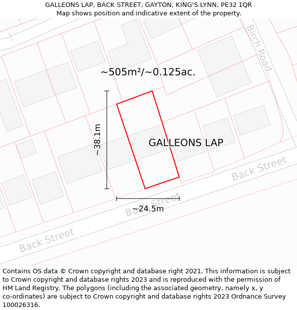 GALLEONS LAP, BACK STREET, GAYTON, KING'S LYNN, PE32 1QR: Plot and title map