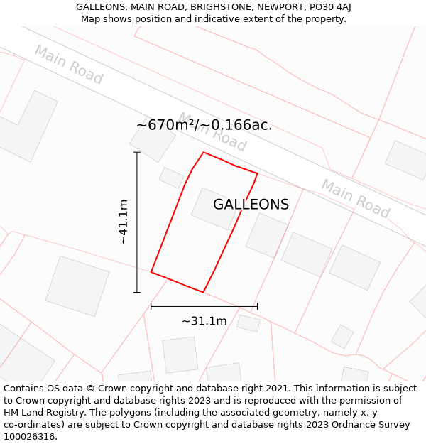 GALLEONS, MAIN ROAD, BRIGHSTONE, NEWPORT, PO30 4AJ: Plot and title map