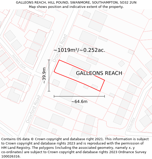 GALLEONS REACH, HILL POUND, SWANMORE, SOUTHAMPTON, SO32 2UN: Plot and title map