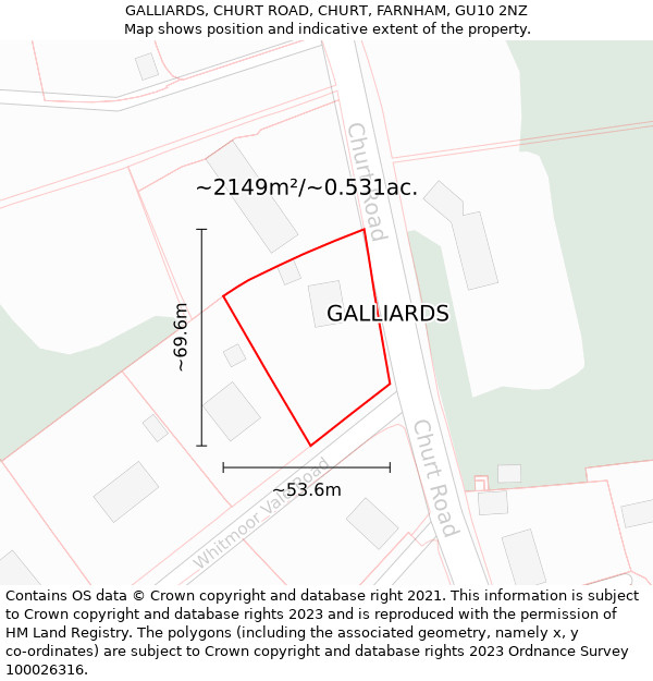 GALLIARDS, CHURT ROAD, CHURT, FARNHAM, GU10 2NZ: Plot and title map